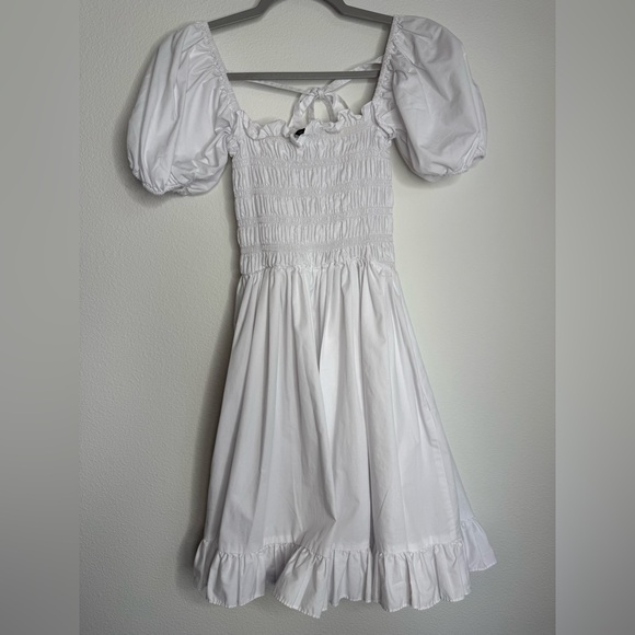 Sandy Liang Kleen White Smocked Puff
Sleeve Tie Front Mini Dress Sz 4 - Picture 11 of 16